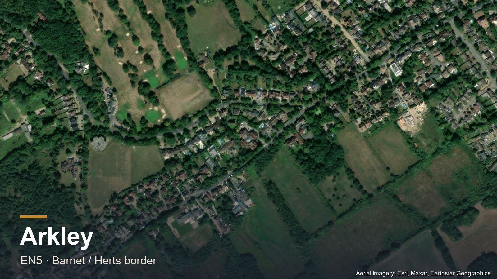 Aerial view of Arkley, on the Barnet–Hertfordshire border