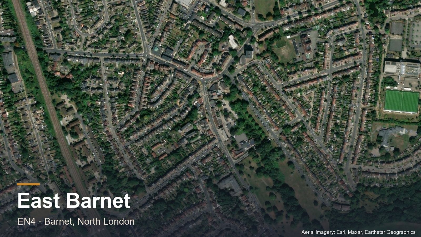 Aerial view of East Barnet, North London