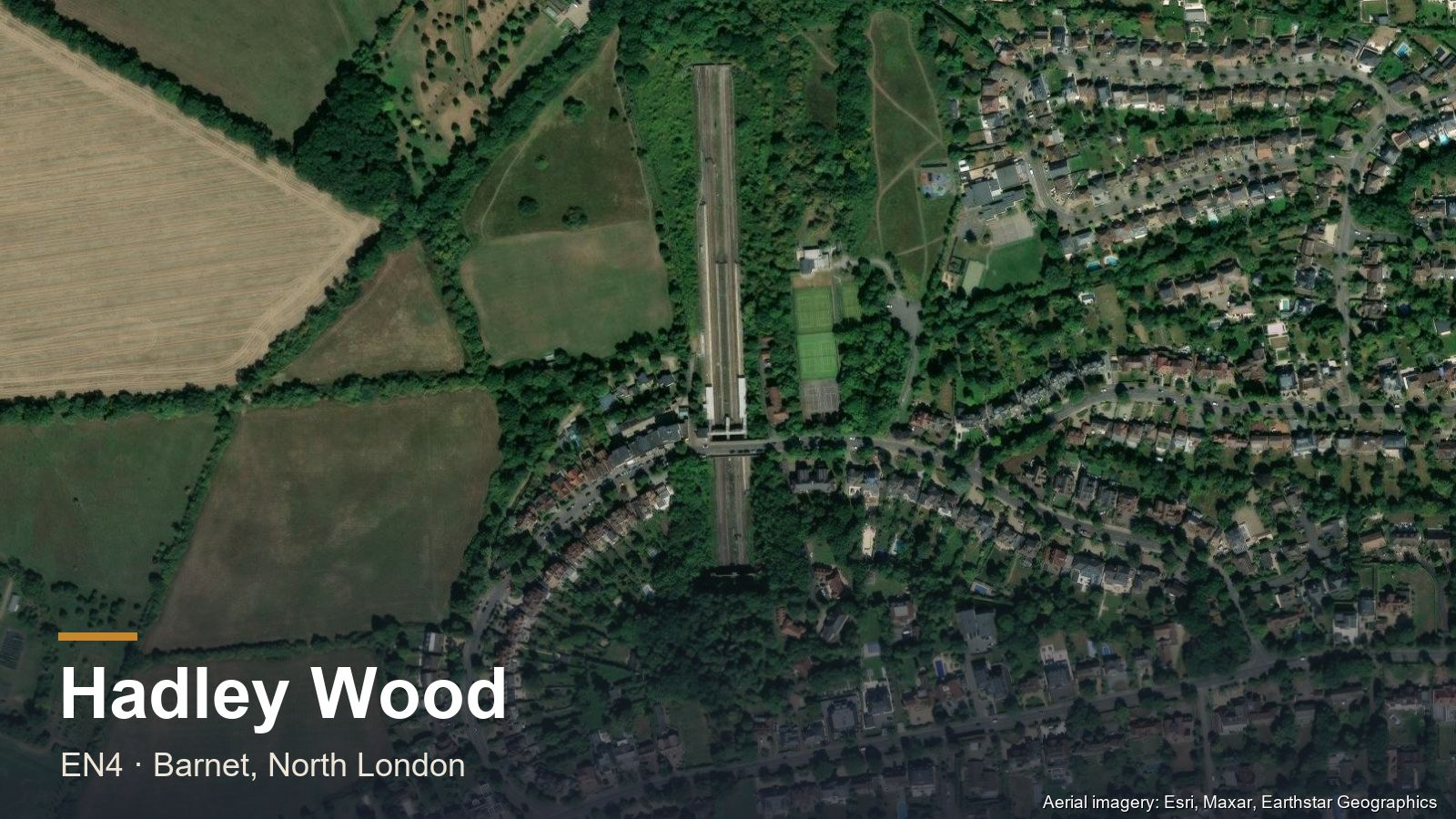 Aerial view of Hadley Wood, North London