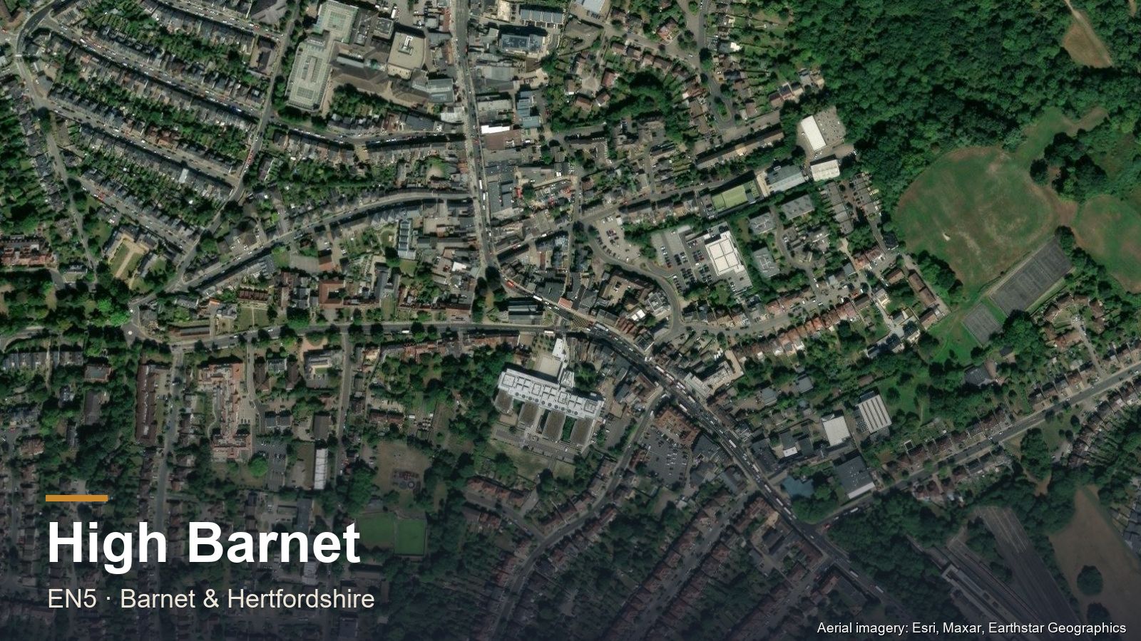 Aerial view of High Barnet (Chipping Barnet), North London