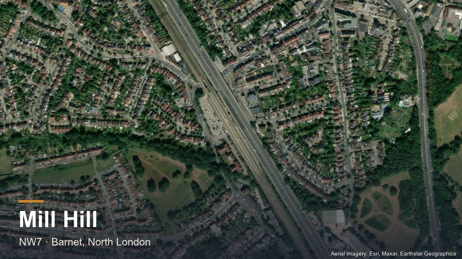 Aerial view of Mill Hill, North London